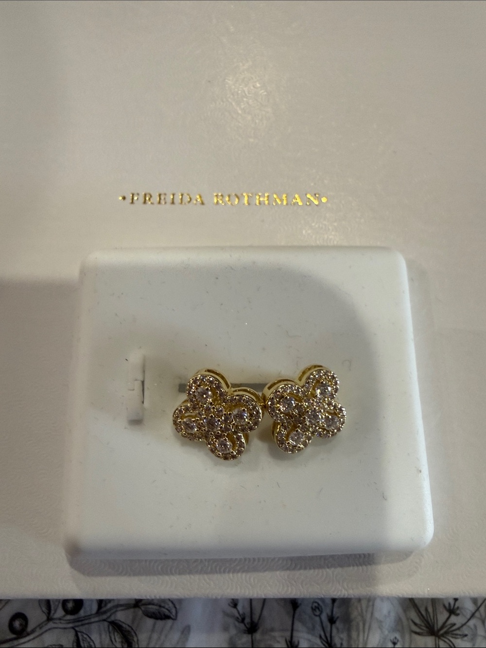 FREIDA ROTHMAN Gold Pave Clover Stud Earrings